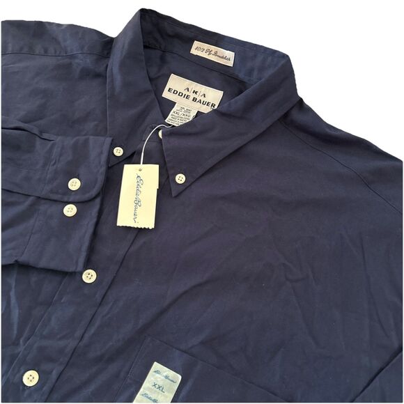 AKA Eddie Bauer 80/2 Ply Broadcloth Mens XXL Blue L/S Button Down Shirt NWTS - Picture 1 of 5